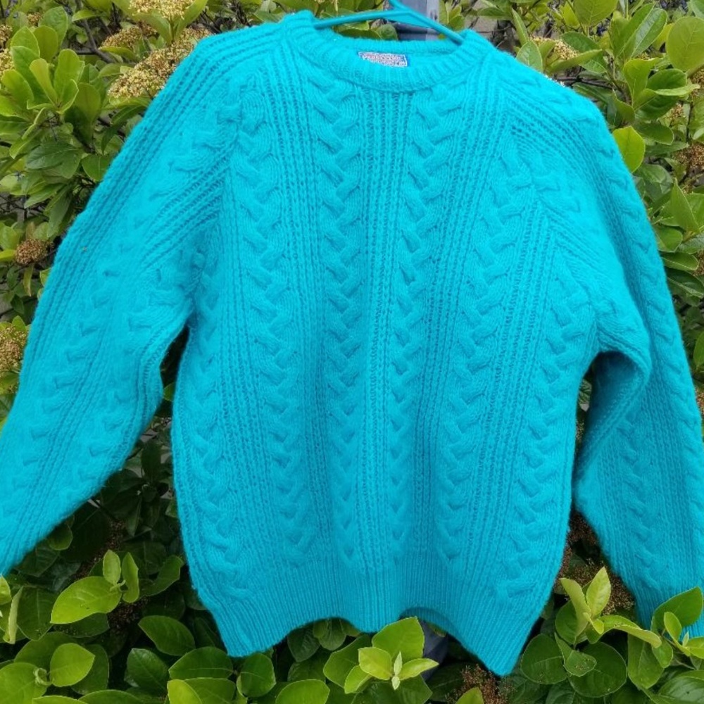 PENDLETON blue/teal wool cable knit sweater Medium